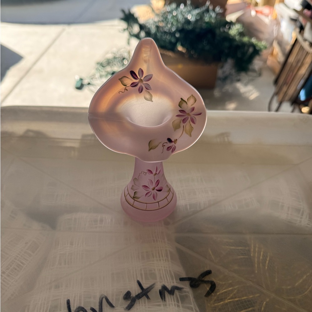 Fenton- Floral Pink Glass Vase